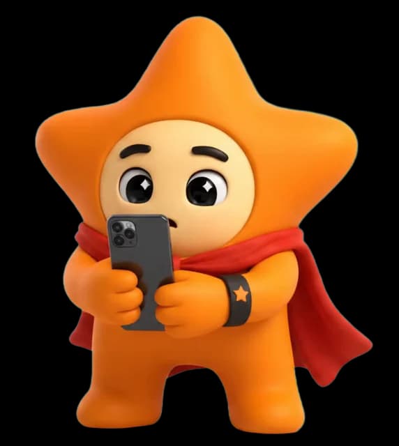 Fancall's star mascot cheering at a creator's notification on his phone