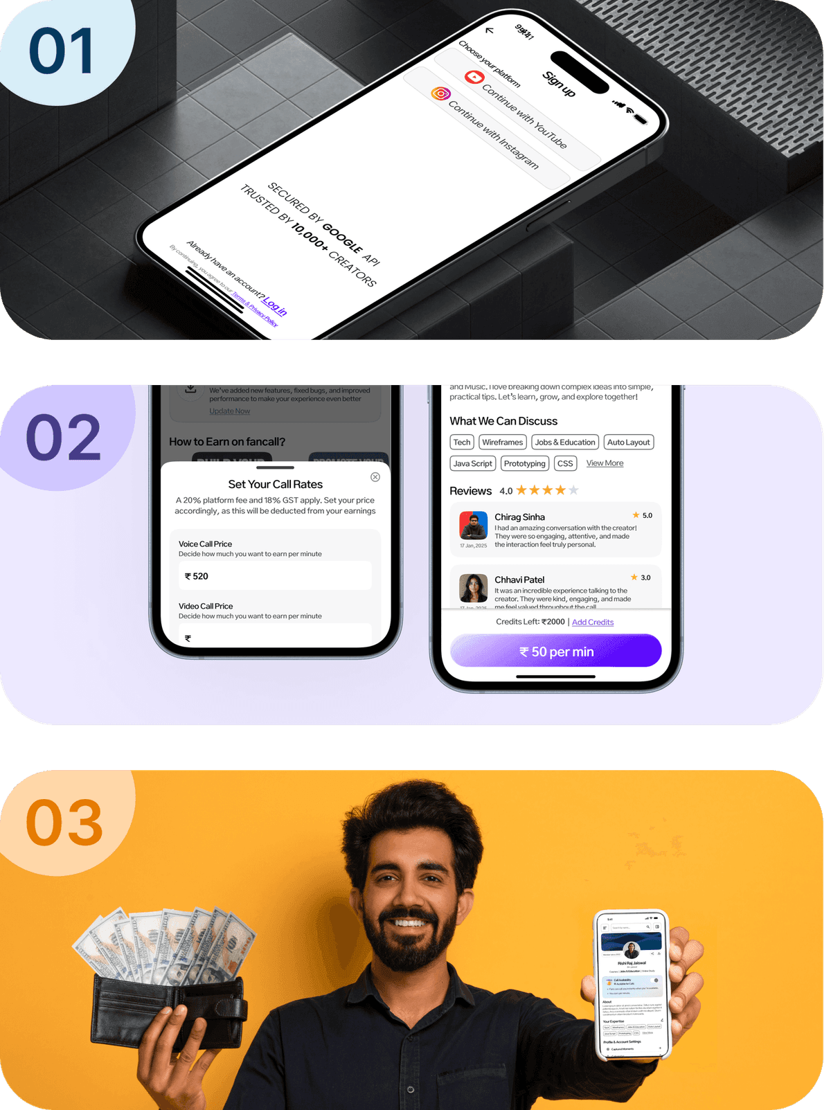 Start Earning in 5 Minutes — Sign up, Set rate, Go live